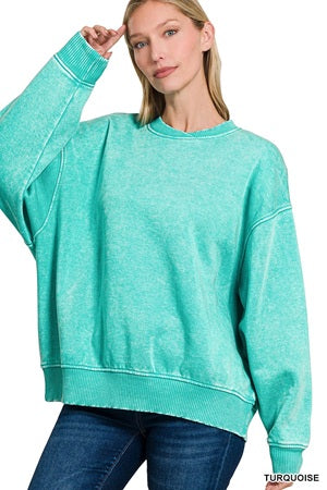 Acid Wash Oversized Fleece Pullover
