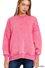 Acid Wash Fleece Hi-Low Hem Pullover