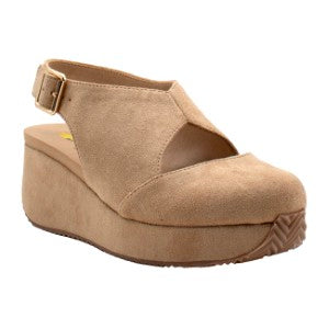 Beige wedge sandal on a white background