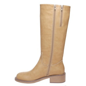 Beige knee-high boot with a zipper on a white background