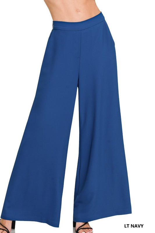 women's light navy wide leg pants