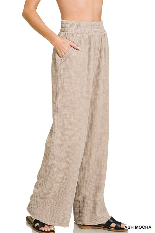 women's  wide leg gauze lounge pants in ash mocha