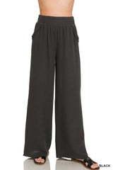 women's gauze, wide leg black lounge pants