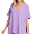 Woven V-Neck Short Sleeve Top