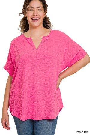 Zenana Plus Woven Short Sleeve Top