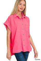 Zenana Woven Button Front Top