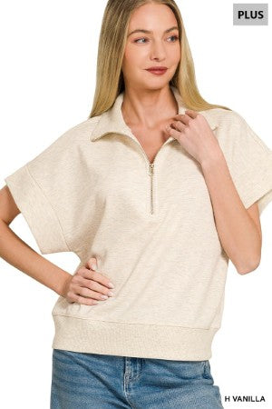 Zenana Plus Scuba 1/2 Zip Pullover Top