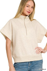 Zenana Scuba High Neck 1/2 Zip SS Pullover Top