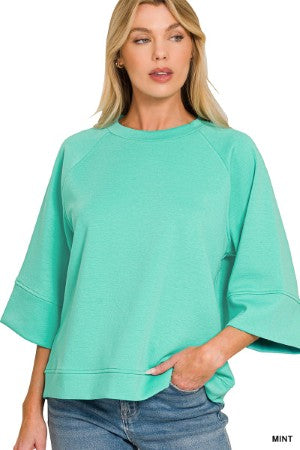 Zenana Scuba 3/4 Sleeve Pullover