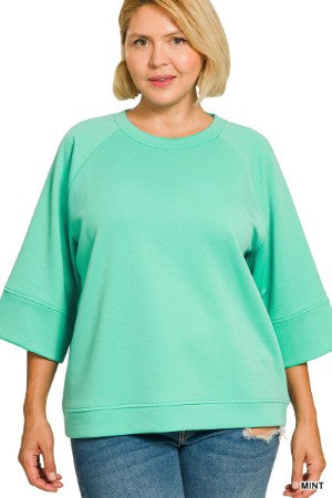 Zenana Plus Scuba 3/4 Sleeve Pullover