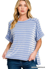 Zenana Striped Ribbed Exposed Seam Top