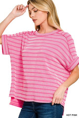 Zenana Striped Ribbed Exposed Seam Top