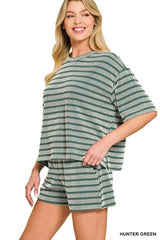 Zenana Striped Ribbed Shorts Set