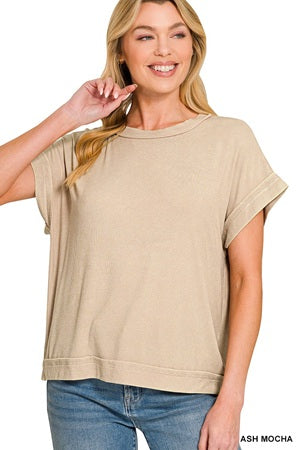Zenana Ribbed Acid Washed Top