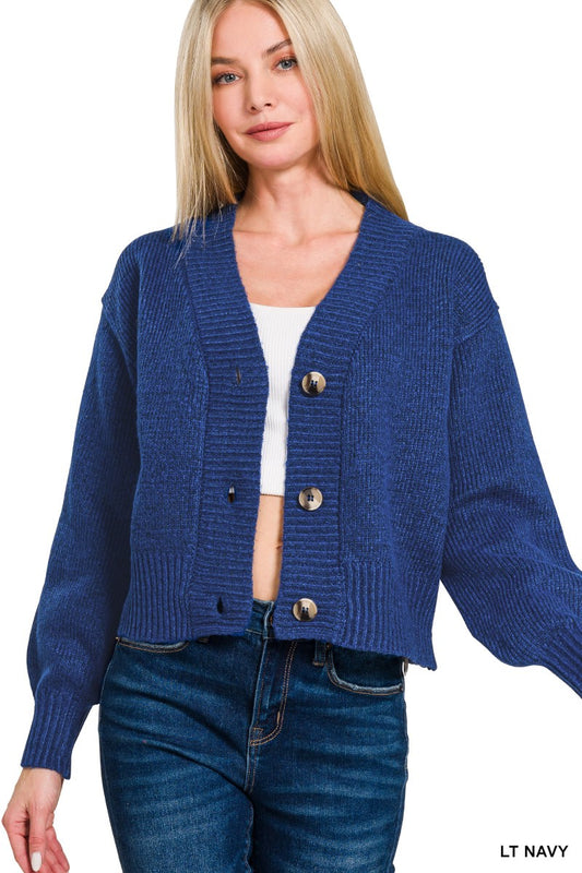 women's large button sweater in light navy