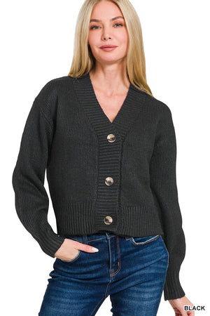 women's large button sweater in black