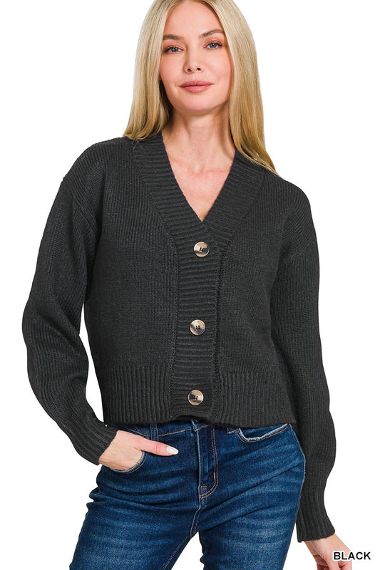 women's large button sweater in black