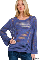 women's open weave long sleeve sweater in marlin