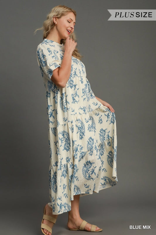 Umgee Plus Tiered Textured Midi Dress