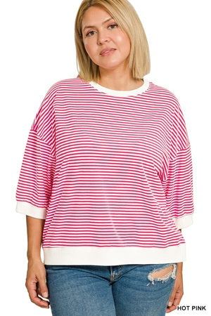 Zenana Plus Striped Contrast Trim Banded Top