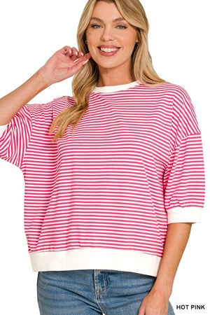 Zenana Striped Contrast Band SS Top