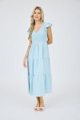 V-Neck Flutter Sleeve Dress