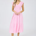 V-Neck Flutter Sleeve Dress