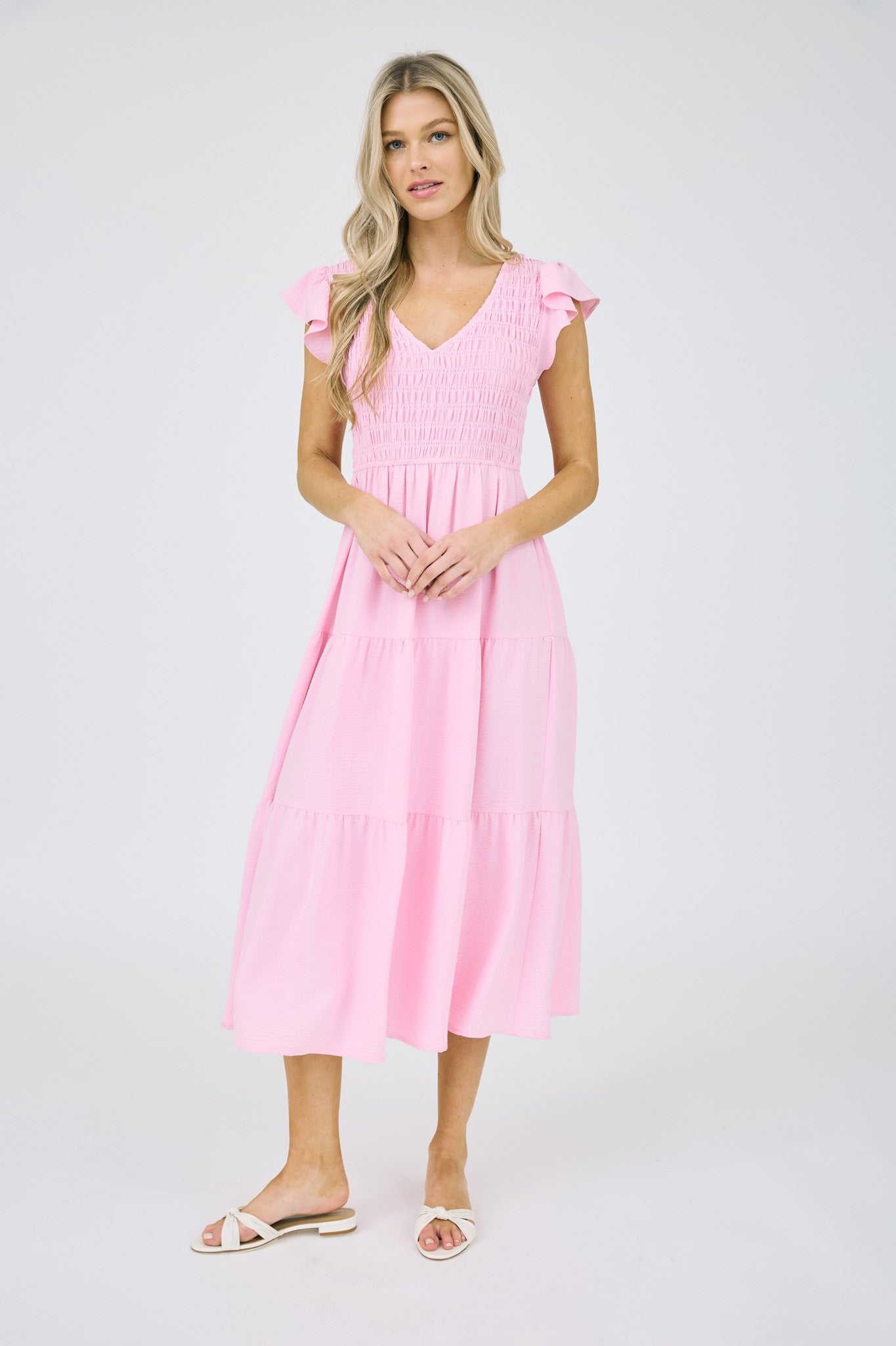 V-Neck Flutter Sleeve Dress