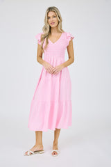 V-Neck Flutter Sleeve Dress