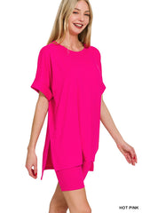 Hi-low Hem Round Neck Short Set