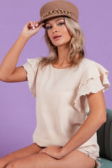 Ruffle Sleeve Wrinkle Texture Top