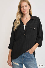 Umgee Half Button Down Knit Top