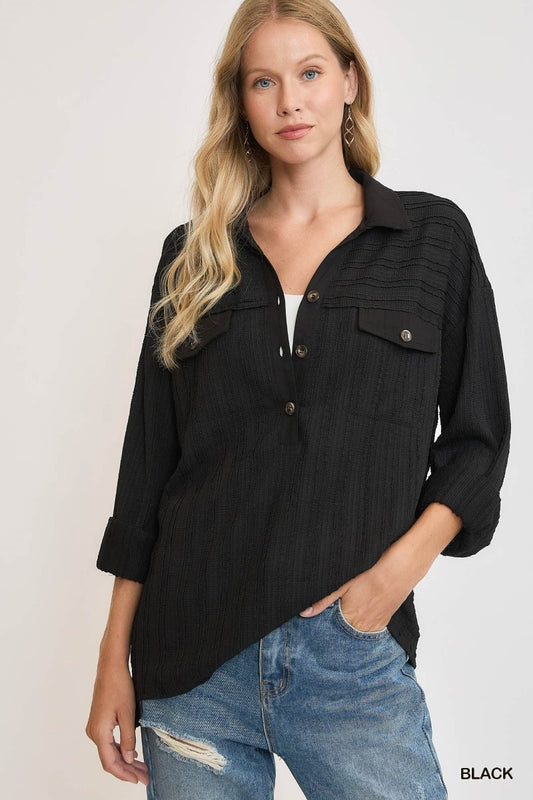Umgee Half Button Down Knit Top
