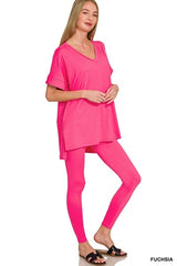 Zenana V-Neck Short Sleeve Pant Set