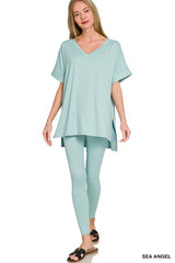 Zenana V-Neck Short Sleeve Pant Set
