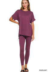 Zenana Round Neck Short Sleeve Pant Set