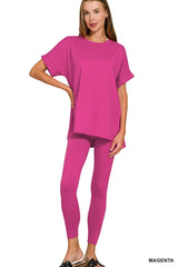 Zenana Round Neck Short Sleeve Pant Set