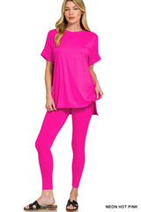 Zenana Round Neck Short Sleeve Pant Set