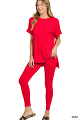 Zenana Round Neck Short Sleeve Pant Set