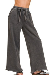 Zenana Acid Wash Fleece Palazzo Sweatpants
