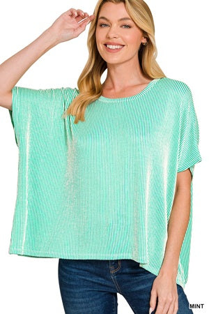 Zenana Ribbed Striped Oversized SS Top