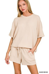 Zenana Ribbed SS Short Set