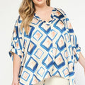 Plus Short Sleeve Geometric Print Top