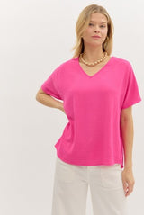 Short Sleeve Basic V-Neck Top