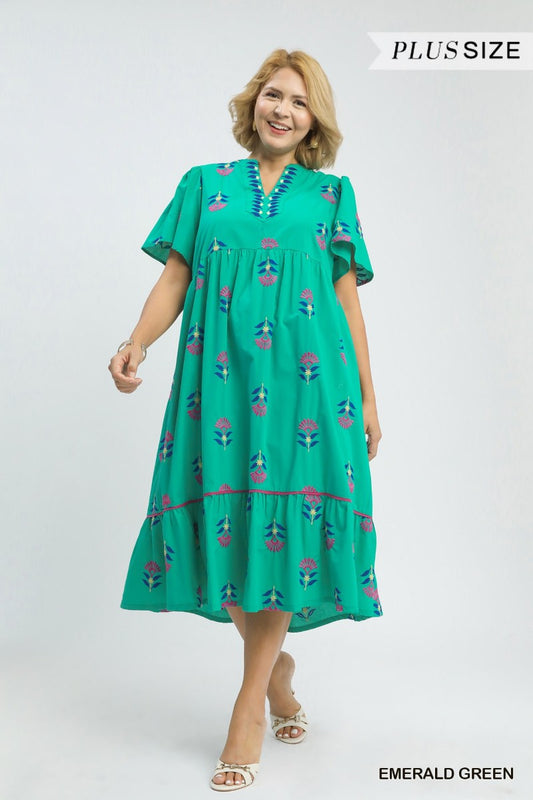 Plus size emerald green tiered dress