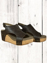 Corkys Carley sandals on a cork wedge
